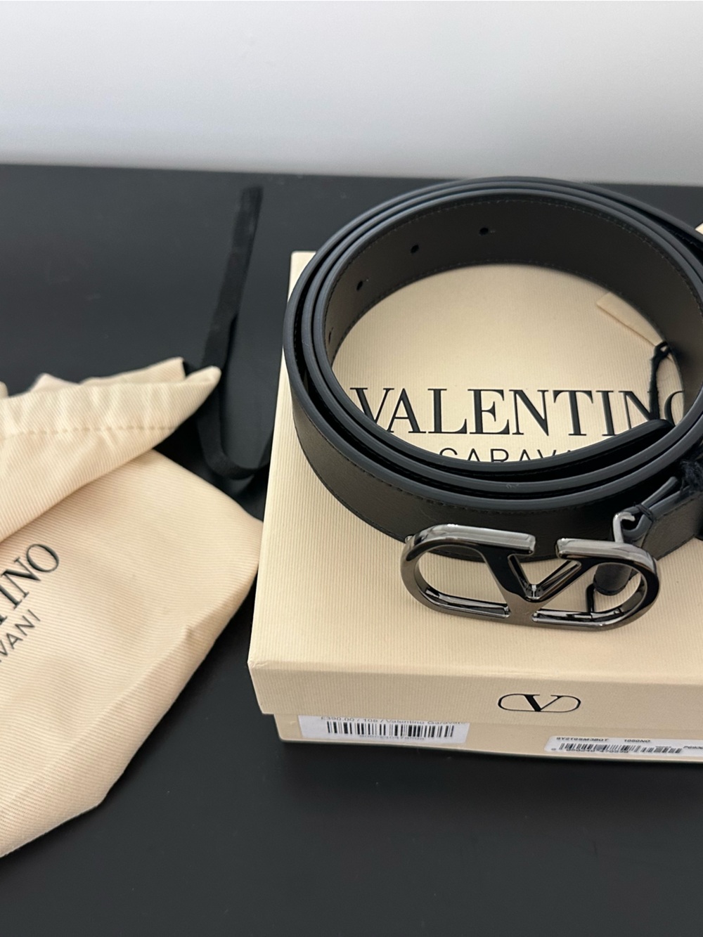 Valentino Garavani VLogo Signature Belt - Black, Ruthenium Buckle, Size 105, NWT